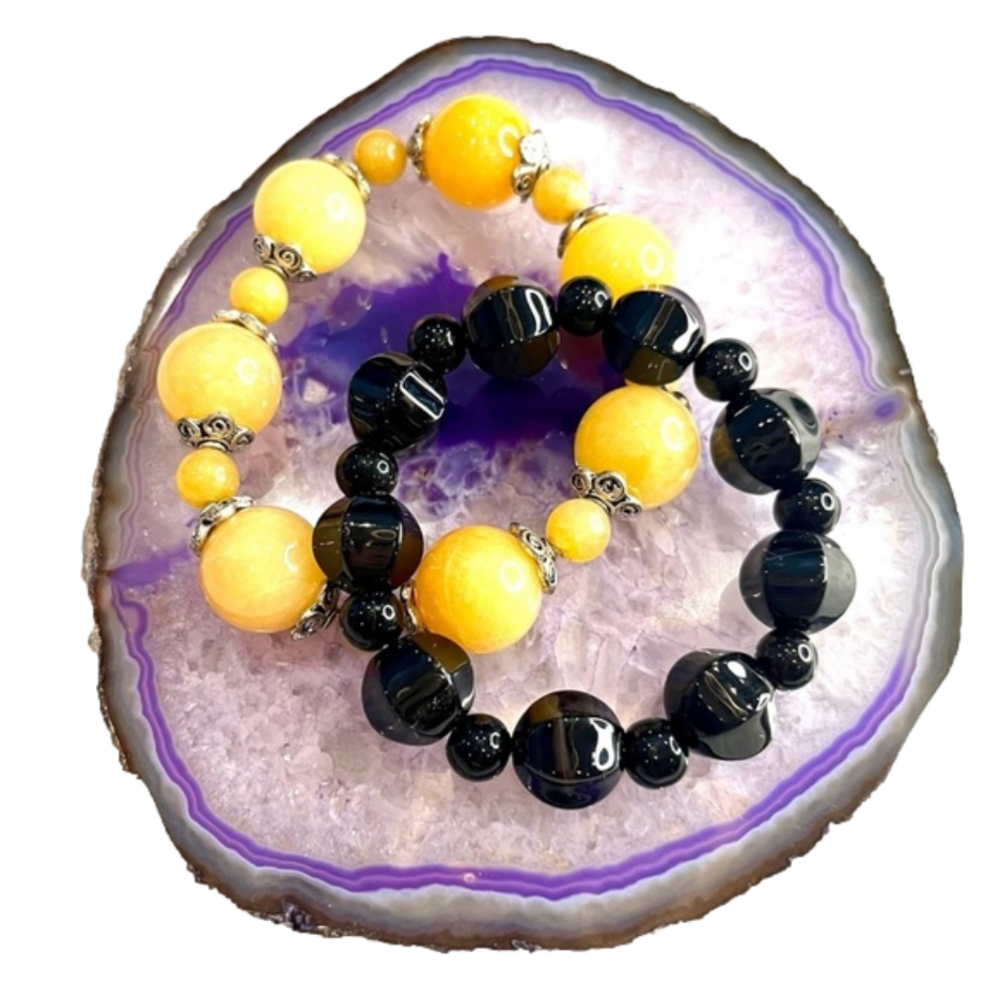 2/$20 Agate Bead Bracelets Black and Yellow